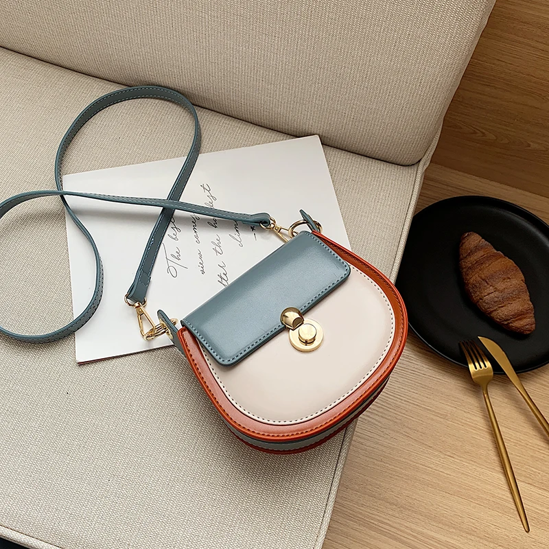 

2021 Fashion PU Leather Contrast Color Crossbody Bags For Women Designer Small flip Shoulder Bag Female And Purses Travel Bags