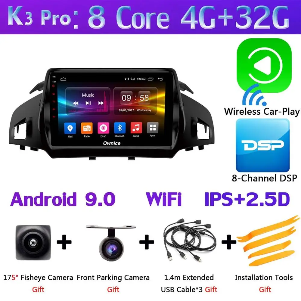 K3 Pro CarPlay Панорамная камера 360 ° 4G SIM WiFi Android 9,0 4G+ 64G SPDIF DSP CarPlay Автомобильный плеер для Ford Kuga 2013- C-Max gps радио - Цвет: K3 Pro CarPlay