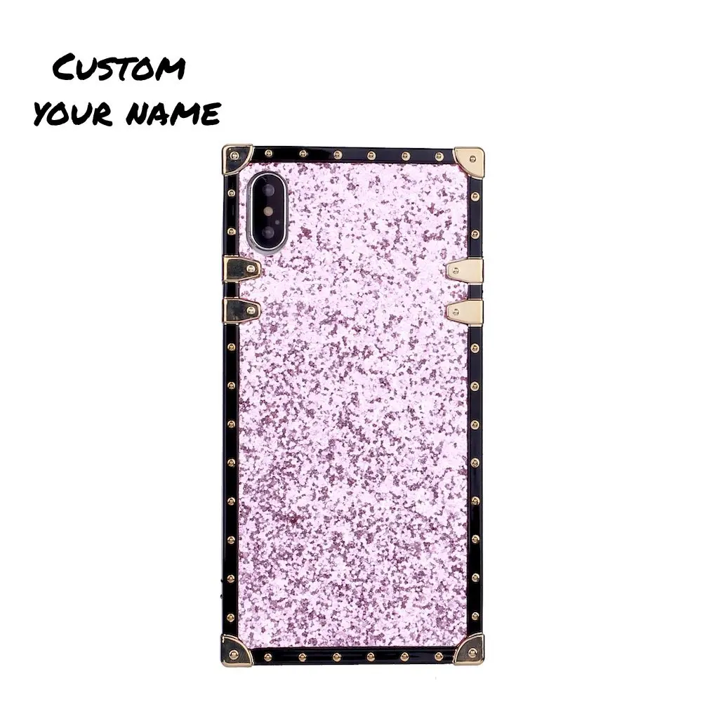 Pink Glitter Индивидуальный блестящий чехол для телефона, персонализированное имя, блестящий чехол для багажника, чехол для iPhone 11 Pro 6 6S 7Plus 8Plus 7 8 XR X XS Max - Цвет: Pink Glitter