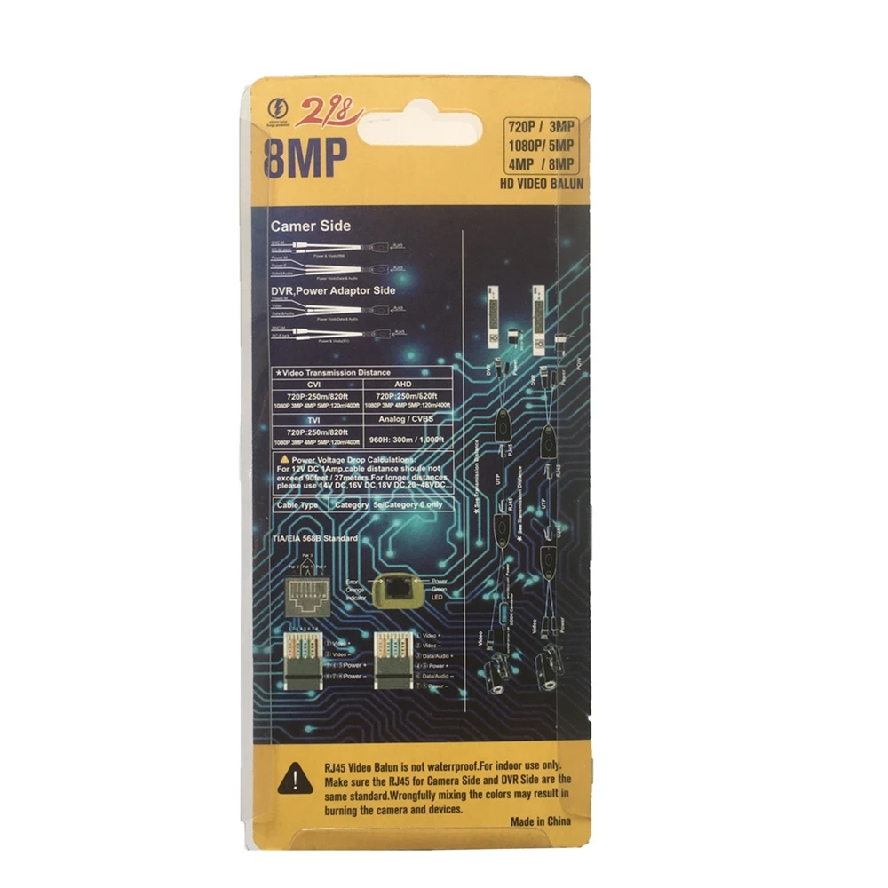 

5 Pairs 8MP Video Balun BNC Male to RJ45 Video Power Balun Transceiver For CCTV Camera System