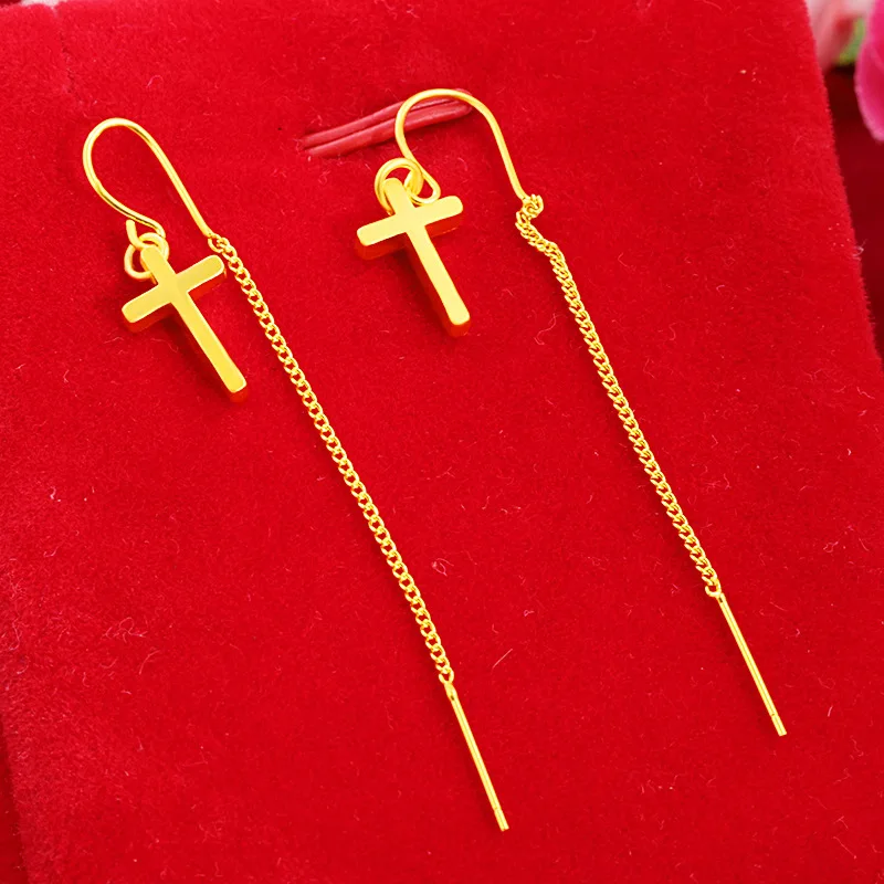 

Длинные висячие серьги с кисточками, желтое золото, классические женские серьги-подвески для девочек, подарок