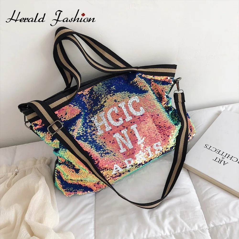 Herlad модная блестящая женская сумка через плечо большая качественная кожаная