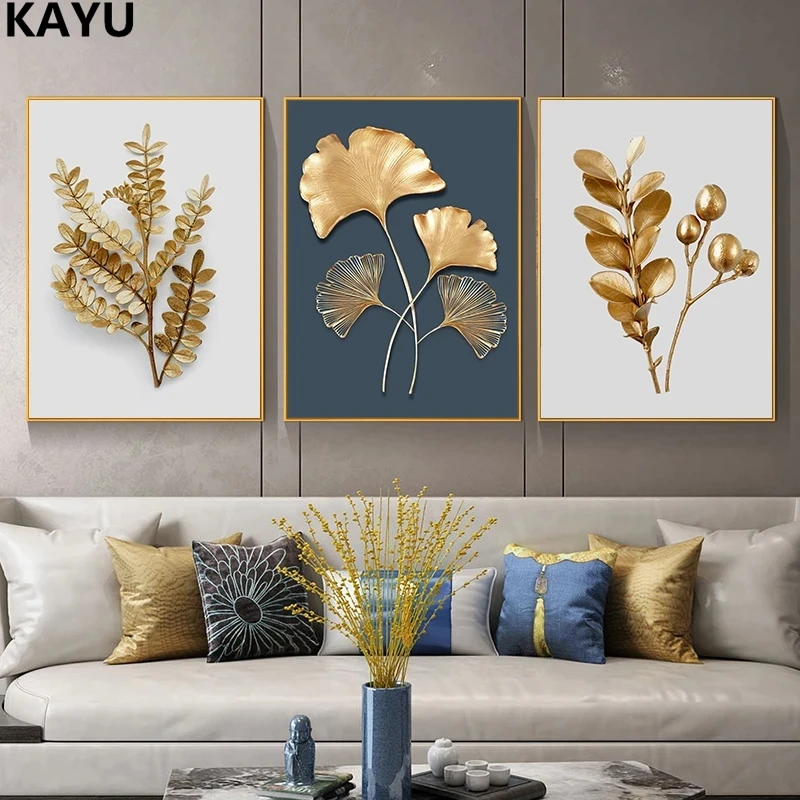 

Абстрактный постер с золотыми листьями на холсте, современный настенный художественный принт, декоративная картина в скандинавском стиле, ...