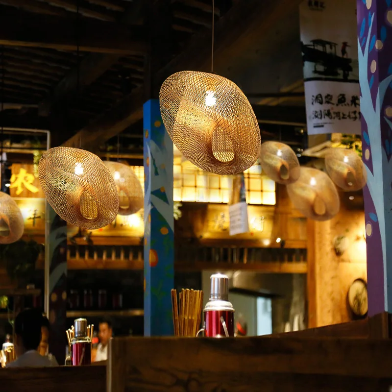 

Modern Bamboo LOFT Art pendant light lighting Restaurant Hotel Rattan pendant lamp for living room hanging lamp kitchen fixtures