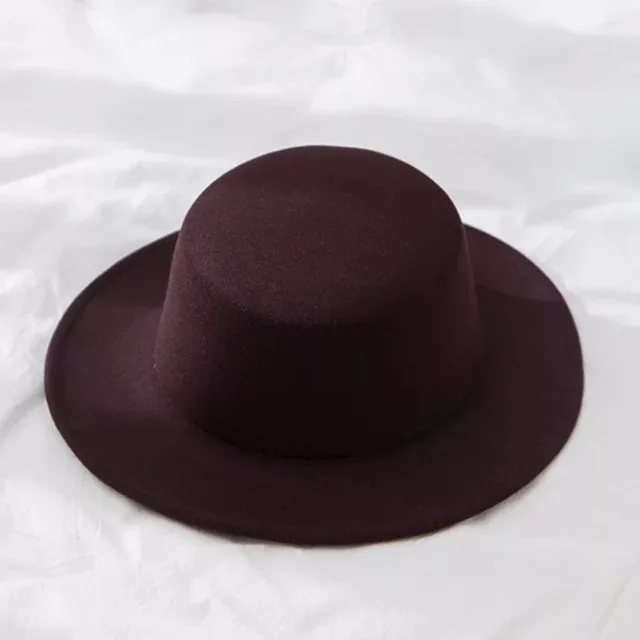 

Classic Solid Color Winter Fedora Hat Women Men Artificial Wool Vintage Hats Jazz Wide Brim Church Dome Derby Top Flat Felt Hat