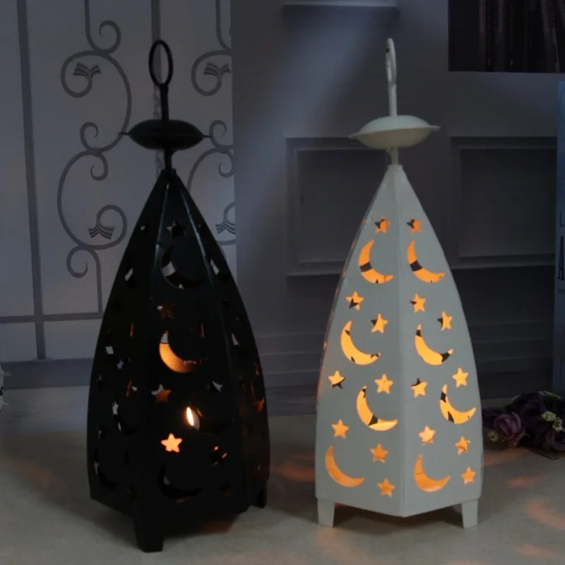 Retro Distressed Star and Moon Wrought Iron Wind Lamp Candle Holder Portable Pastoral Desktop Decoration Ornaments | Дом и сад