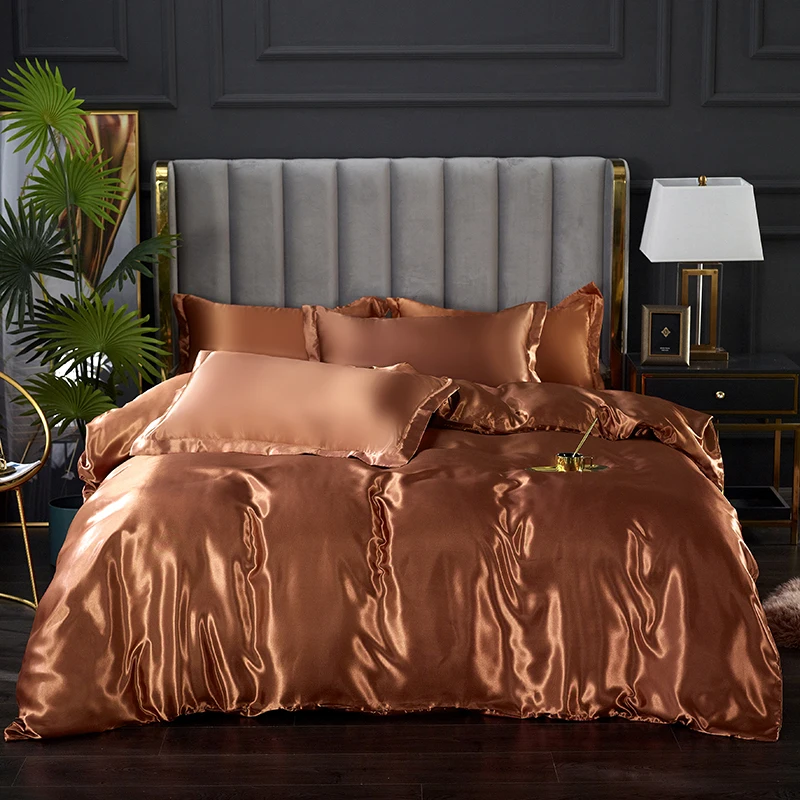 Rayon Bedding Sets Luxury Satin Bedding Kit Duvet Cover Sets Queen King Size Bed Cover Set No Filler 200x200