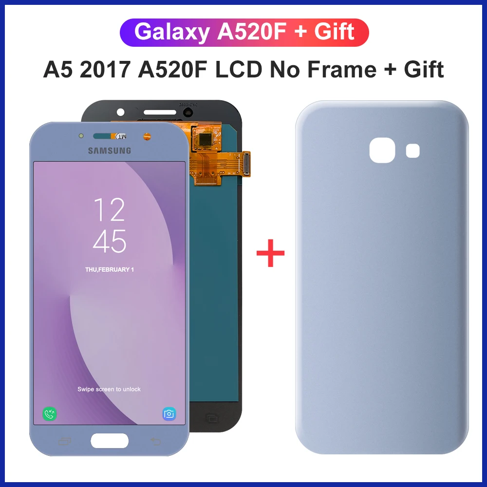 Super AMOLED For Samsung Galaxy A5 2017 A520 Display Touch Screen Digitizer Assembly+Battery Cover for A520F A520K LCD | Мобильные
