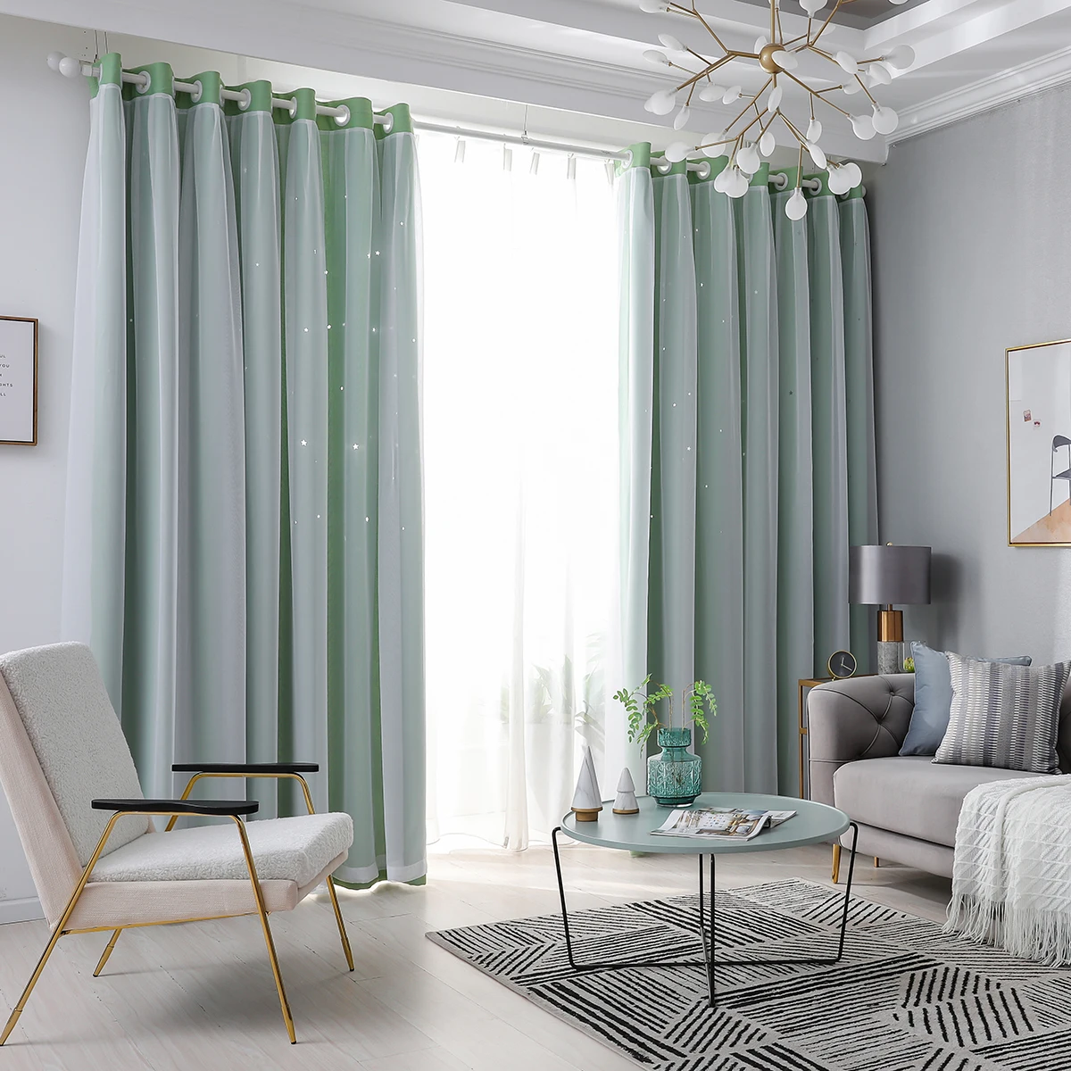 1/2 панелей оконные занавески двухслойная пряжа Тюль верхние звезды 5 цветов