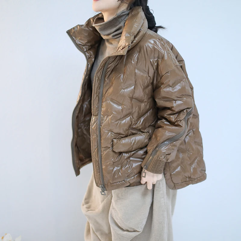 

Clearance--Female Korean version literary loose large size winter outerwear bright short fashion metal loose color down jacket