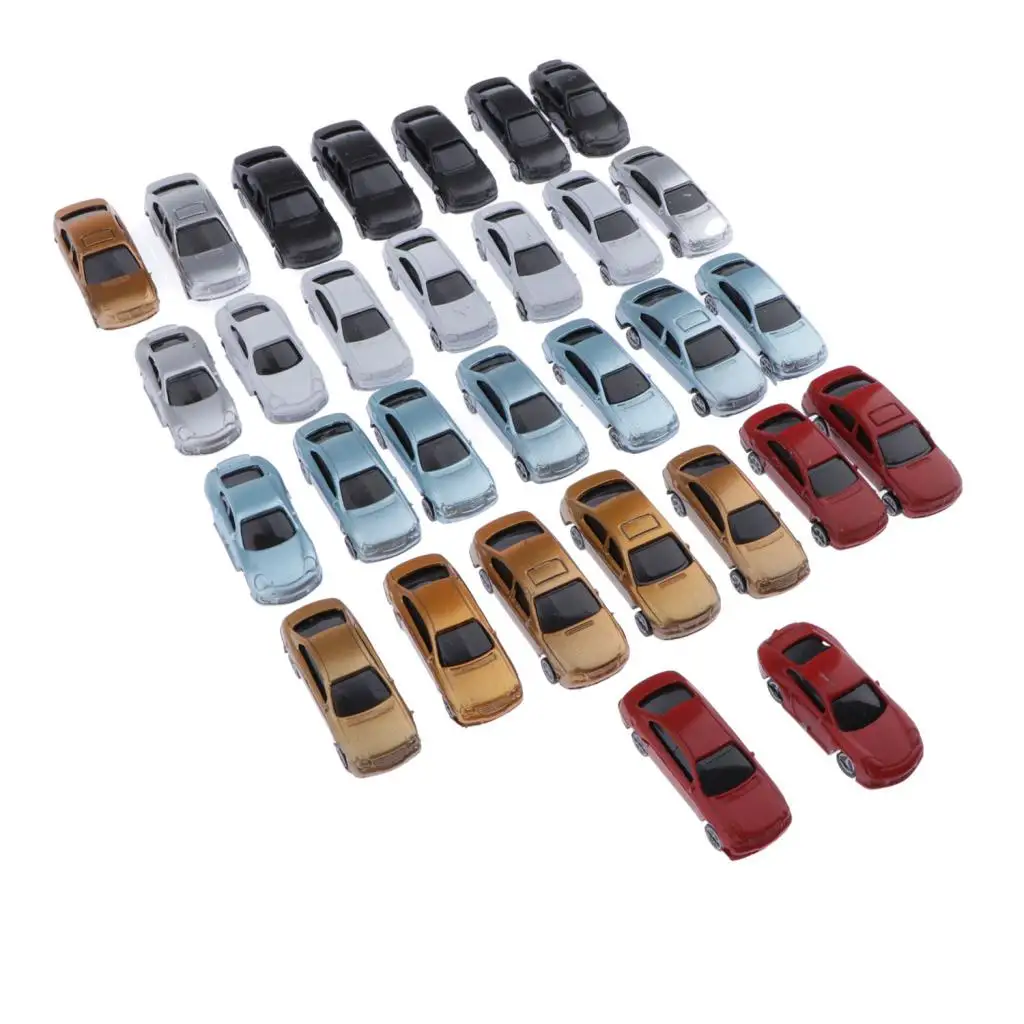 

30pcs Painted Model Cars 1:100 HO Buildings Parking Train Scenery Layout