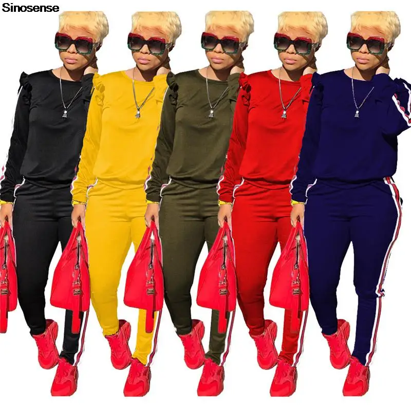 

Women's 2 Piece Outfits Ruffle Sleeve Sweatshirt And Long Pants Sweatsuits Set Tracksuits Casual Sport Suit Autumn Two Piece Set