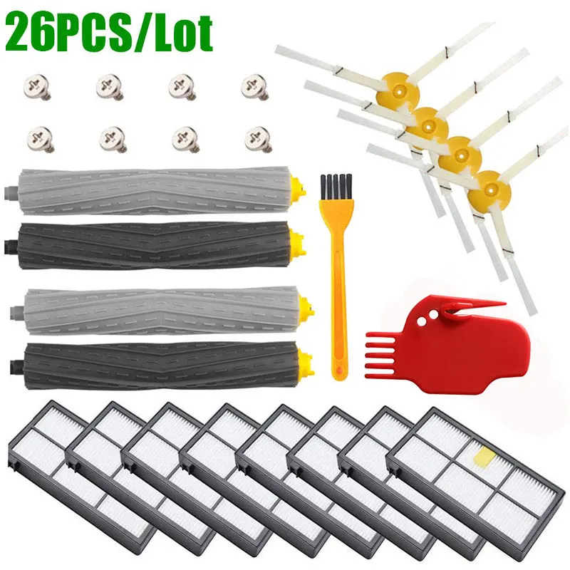 26PCS Для IRobot Roomba Запчасти комплект серии 800 860 865 866 870 871 880 885 886 890 900 960 966 980-щётки и фильтры - Цвет: 26PCS