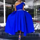 Элегантное голубое вечерние нее платье в пол на одно плечо, женское длинное платье макси без рукавов с плиссировкой