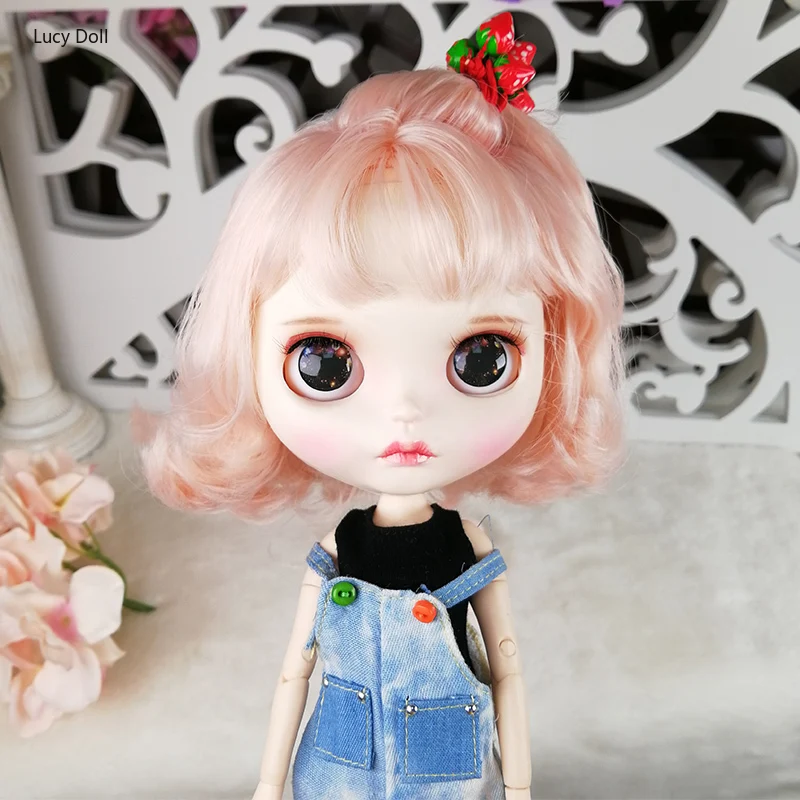 

ICY Factory Blythee Doll 1/6 Bjd White Skin Joint Body Pale Pink Hair New Matte Face Carved Lips With Eyebrow Closed Eyes