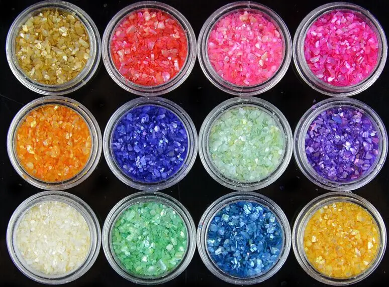 

Non-toxic Metal Glitter Nail Art Tool Powder Shell 12Colors environmental protection Nail Polish DIY Manicure Decoration