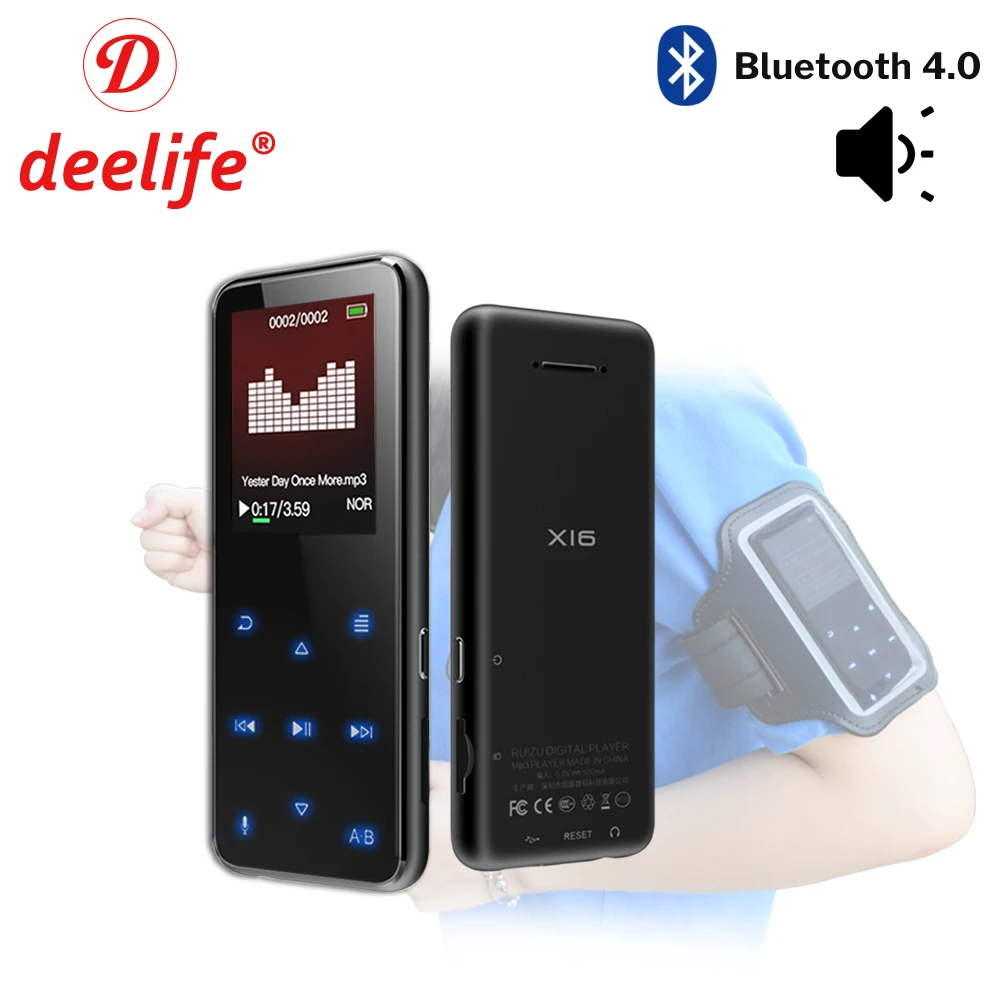 Deelife Спортивный MP3 плеер Bluetooth с динамиком FM радио HiFi MP 3 воспроизведения музыки портативный шагомер для бега спорт MP3-Player