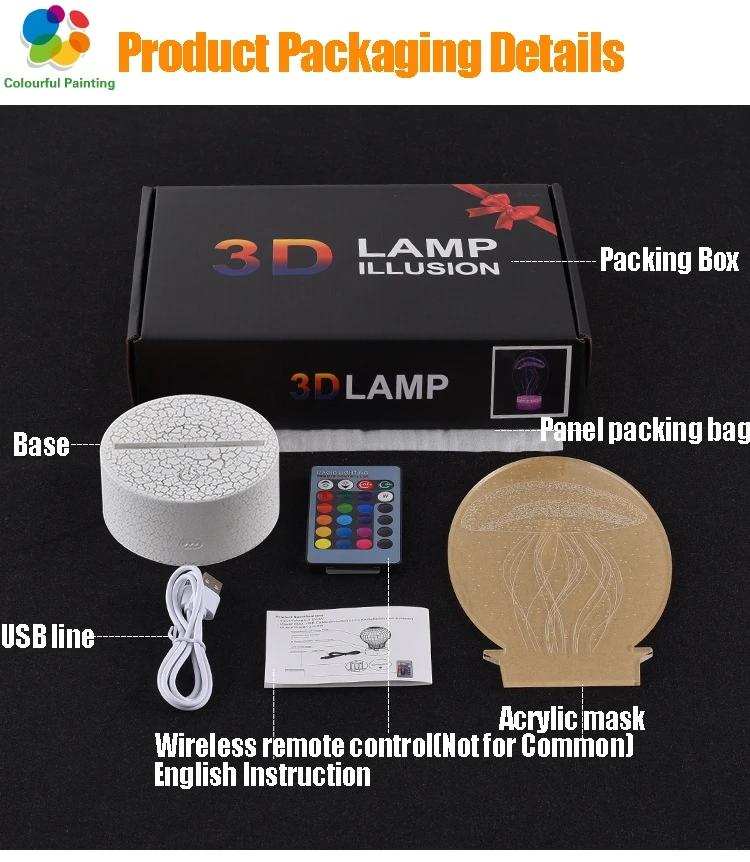 Remote Control Art Abstract Gift 3D Light LED Crack Base Illusion Night 7 Colors Changing 3AA Battery Powered USB Lamp 15 | Освещение