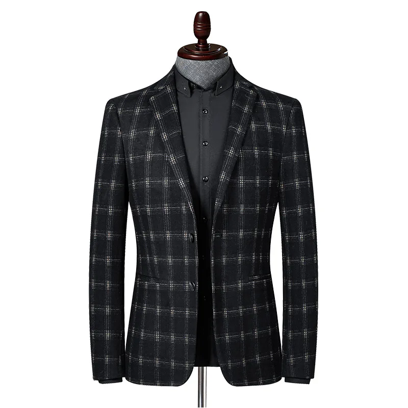 

New Arrival Men Light Luxury Casual Autumn Winter Knitted Elastic Coat Single Breasted Blazers Men Suits Plus Size MLXL2XL3XL4XL