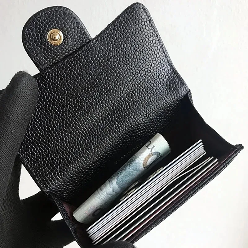 

With Box Fast Delivery High Quality Ball Grain Leather Coin Purse Female Flap Caviar Card Holder Sheepskin Buckle Short Wallet