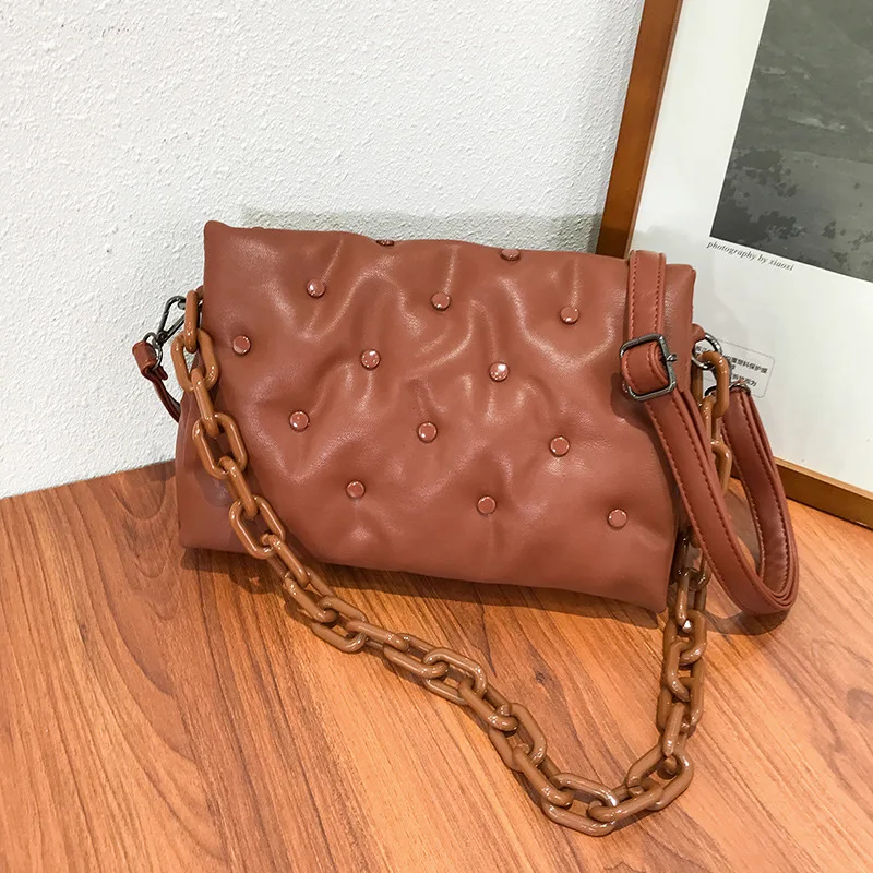 

Brand Women's Shoulder Bags 2021 Chain Ladies Crossbody bags pu Lady Purses and Handbag Fashion rivets Women Clutch Bags