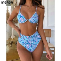 ingaga floral print bikini high waist womens swimsuit 2021 ring swimwear sexy bathing suit brazilian biquini beachwear summer