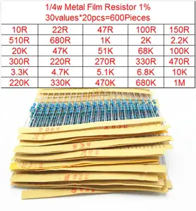 Комплект металлопленочных резисторов 14 Вт, комплект резисторов в ассортименте 30-130 значений 1R-10M, набор электронных комплект, резистор сделай сам 600, 2600-1% шт.