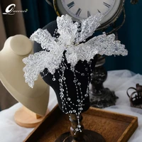 handmade crystal hair clip beaded flower hair comb white and red color headdress korean bride jewelry accessories for women