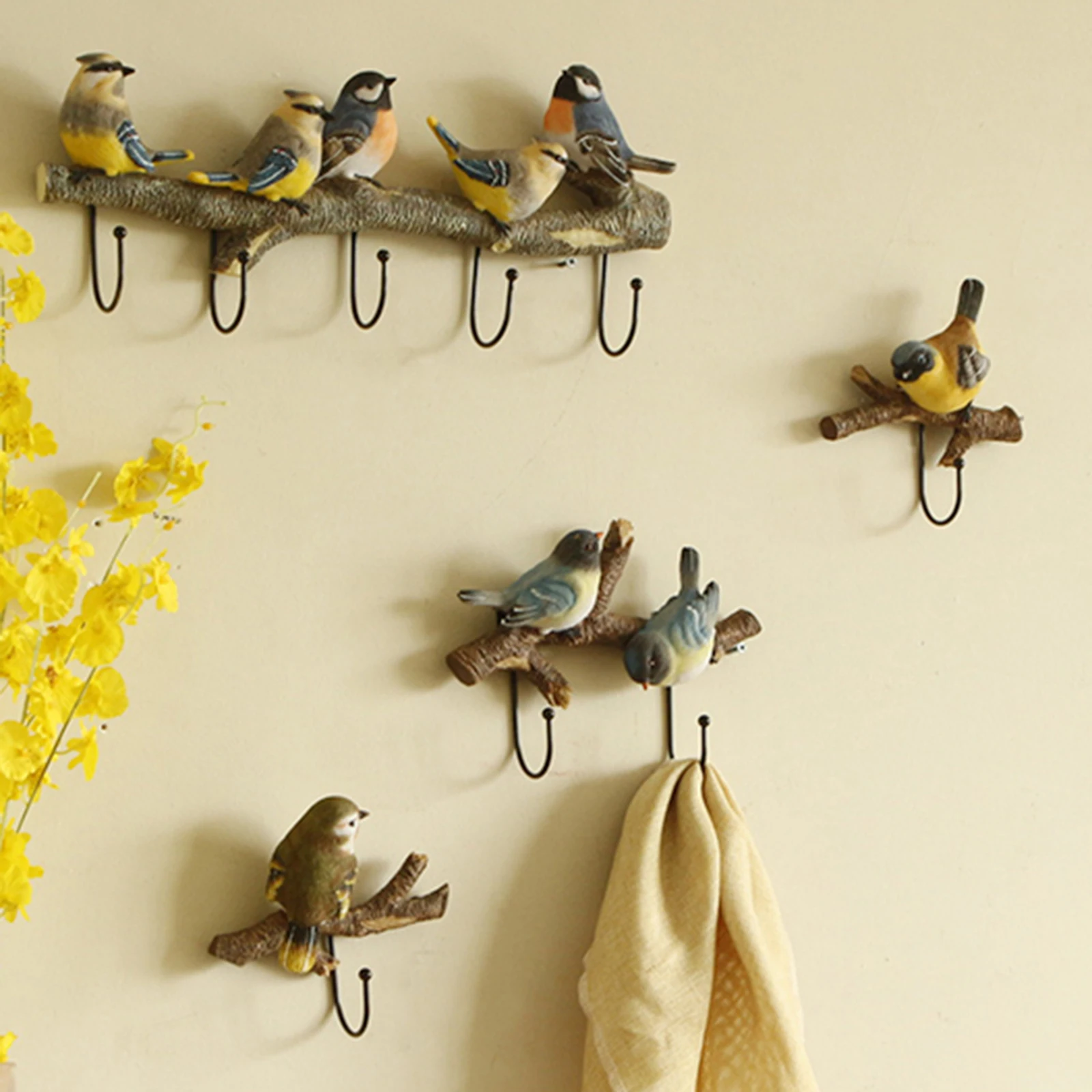 

Wall Hook Creative Clothes Hat Hook One-Arm Hanger 3d Wood Grain Realistic Simulation Bird Living Room Garden Home Decoration