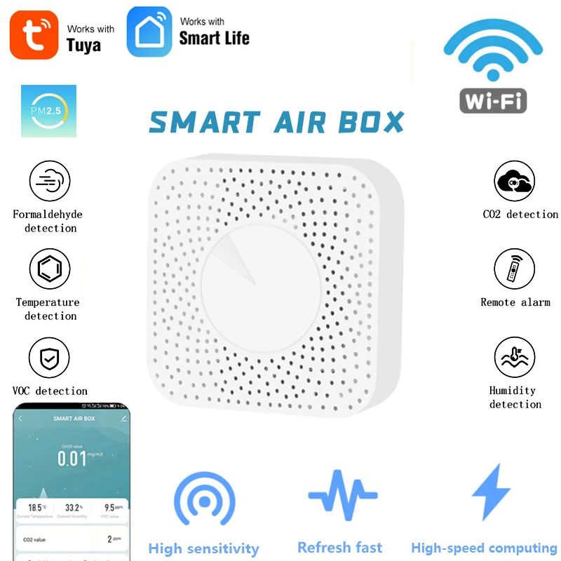 Датчик температуры и влажности воздуха Tuya PM2.5 с Wi-Fi датчиком качества |