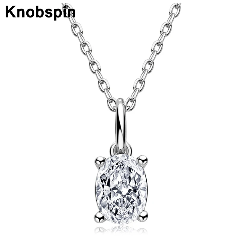 

Knobspin Real D Color 5*7mm 1 Carat Oval Moissanite Necklace Women 100% 925 Sterling Silver Enagement Wedding Party Fine Jewelry