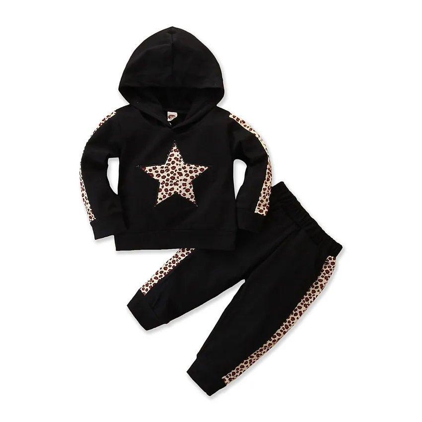 

Children's clothing 2020 autumn and winter new girls suits hooded leopard print long-sleeved top + trousers two-piece sports set