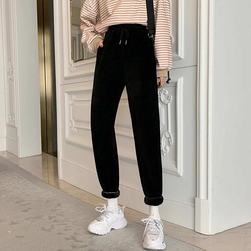 

Korean Style Thick Warm Drawstring High Waist Sports Pants Loose Sweatpants Women Joggers Casual Pants Plus Size Trousers