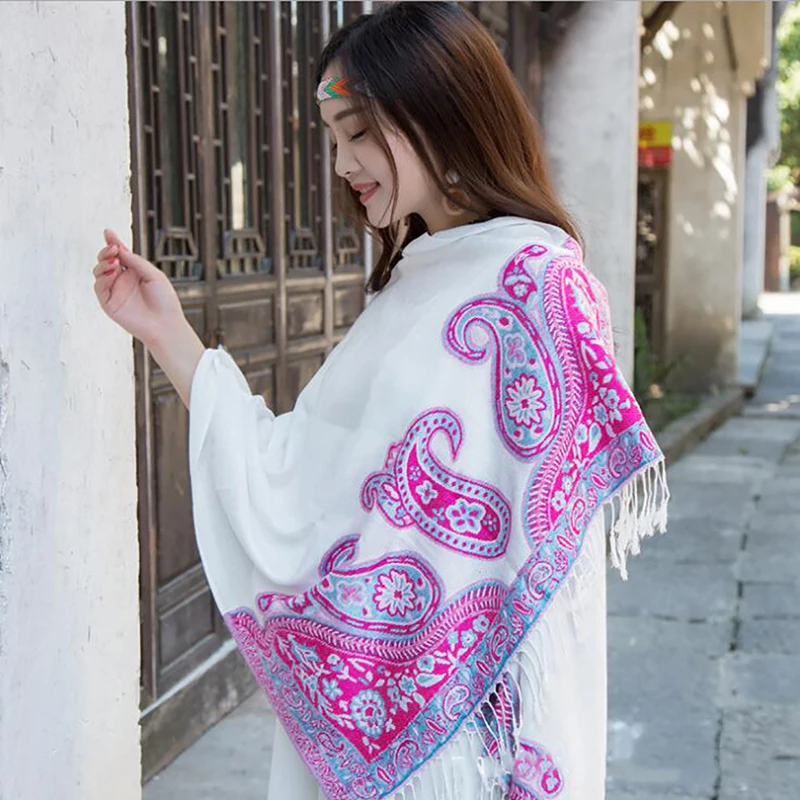 

Женский жаккардовый шарф с бахромой, длинный винтажный шарф из хлопчатобумажной смеси, с защитой от солнца