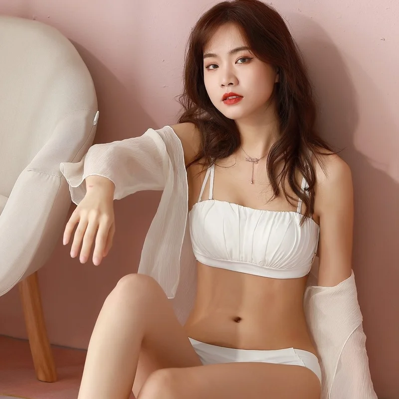 

Летний Новый бюстгальтер для девушек, сексуальный женский студенческий комплект из дышащего бюстгальтера со складками без стальных колец, ...