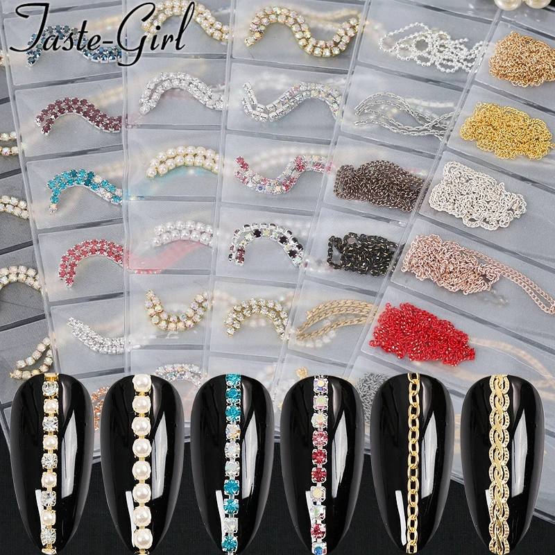 6 Grids/Pack Multi-size 3D Nail Art Decorations Rose Gold Silver Metal Chain Beads Line Snake Bone Nails Accessories Supplies