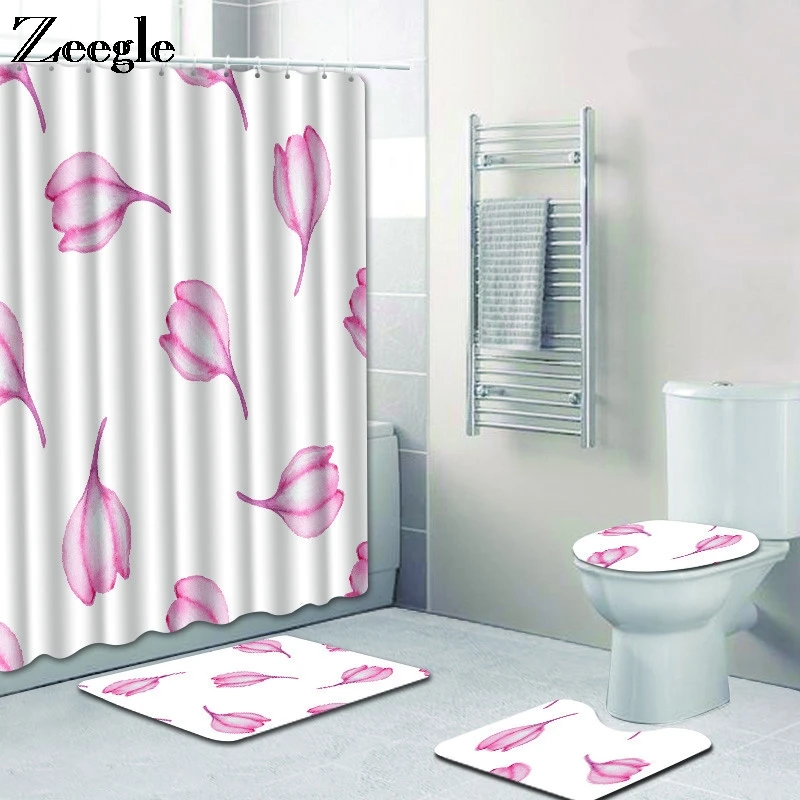 

Zeegle набор штор для душа, Нескользящие мягкие ковры для ванной комнаты, коврик для ног, моющийся туалетный коврик, украшение для ванной комнаты, 4 шт., набор ковриков для ванной