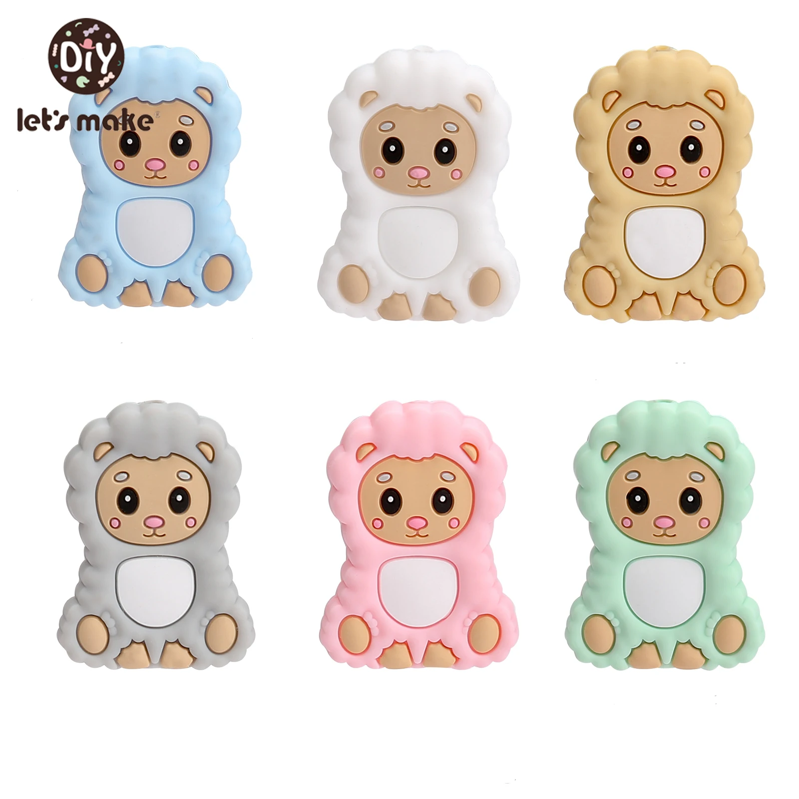 

Let's make 5PCS Cartoon Sheep Teether BPA-Free Baby Food Grade Silicone Teether Handmade DIY Soothing Baby Silicone Chain ToyS