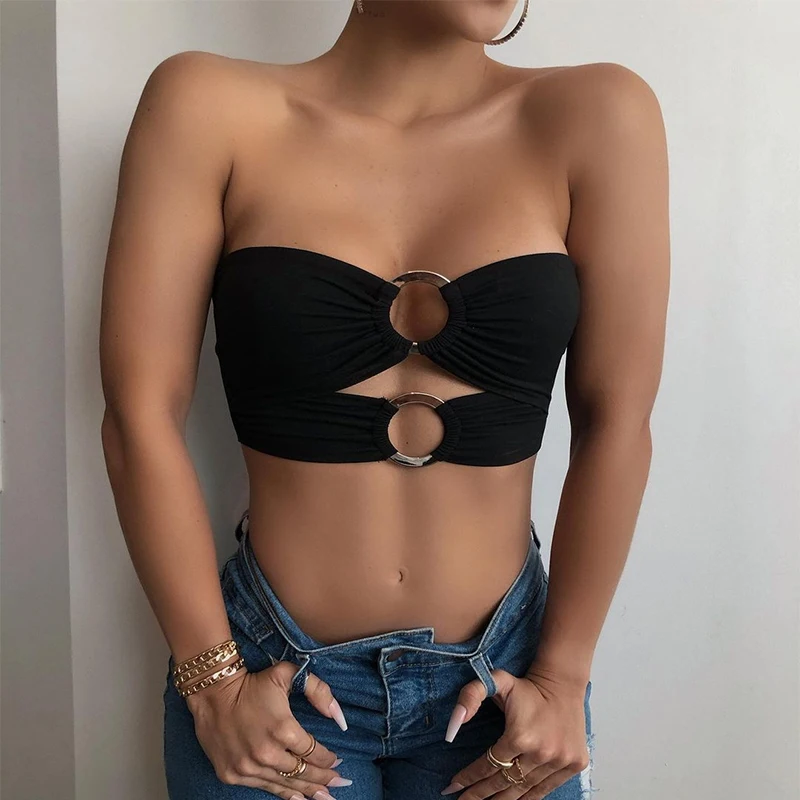 

Обернутое вокруг груди пикантные кольцо неправильной формы с отверстиями в одну сторону вырезом тонкая короткая майка с низким вырезом на ...