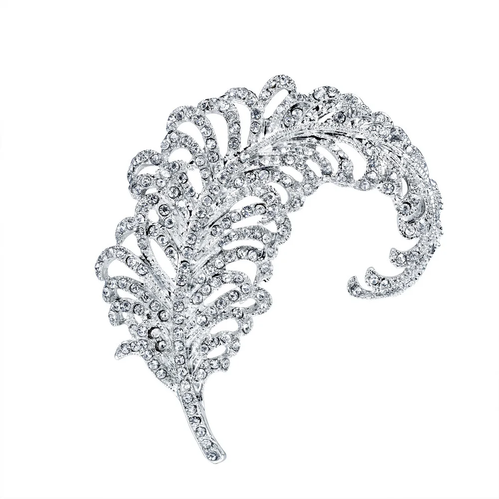 Женские булавки кристалл Стразы Большой Элегантный Пром перо брошь свадебные