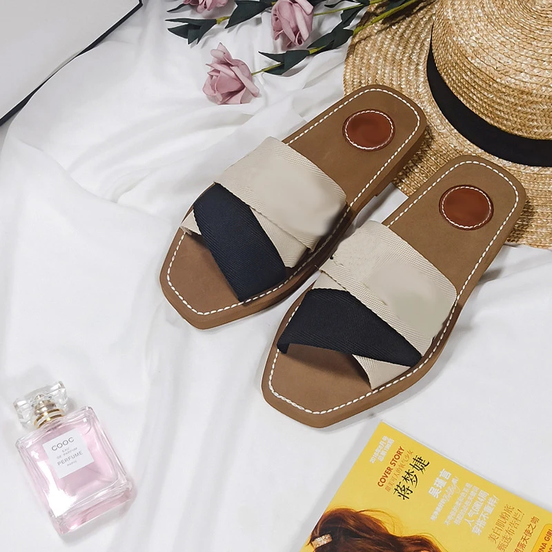 

women slippers 2020 summer fashion flat heel outeside clothe black and wite slippers sandlas for women beach shoes females shoes