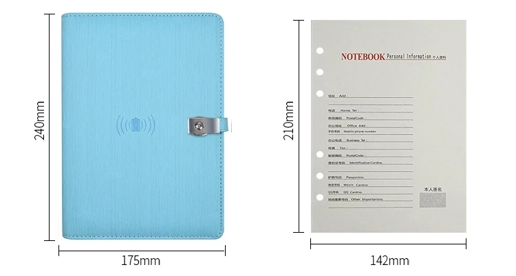 

2021 Newest model Multifunctional A5 10000 mAh leather cover wireless charger planner diary