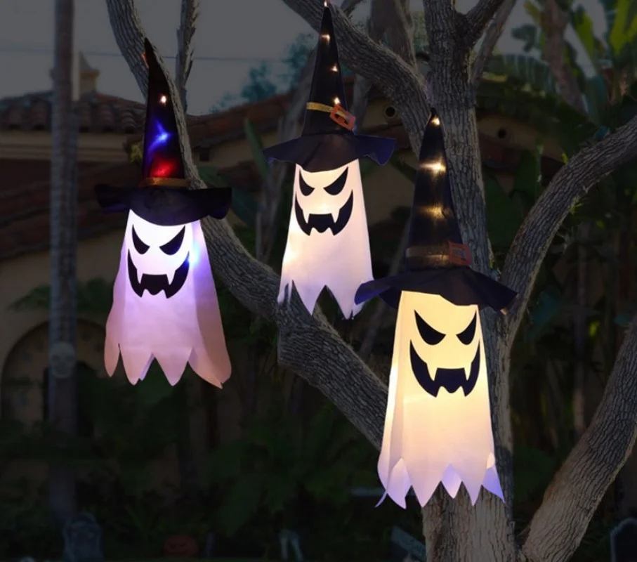 

Halloween LED Lanterns Wizard Hat Hanging Lamp Ghost Face Ghost Lamp String Ghost Festival Horror Atmosphere Home Decoration
