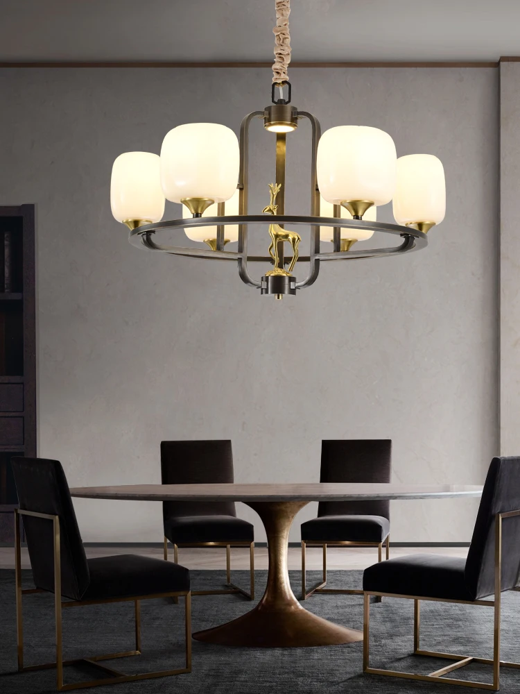 

All copper light luxury chandelier living room bedroom dining room villa modern Chinese style atmospheric lamp