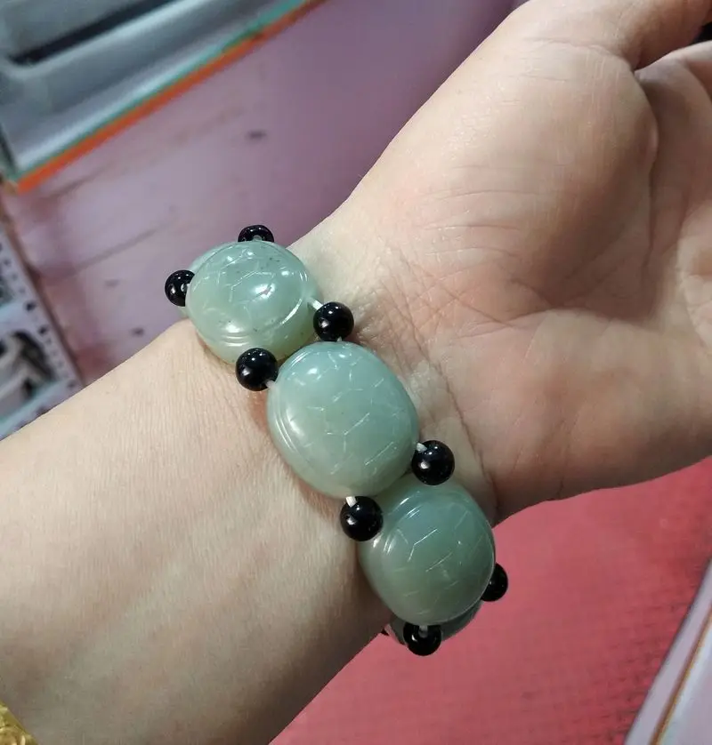 Натуральный нефрит Черепаха Браслет Carven черепаха удача амулет счастливый