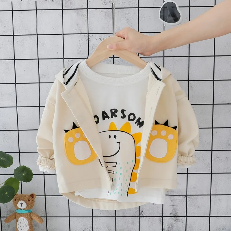 1-5T Baby Boy Clothes Boys Jacket Coat New Spring Children's Clothes Cartoon Dinosaur Pattern Hooded Tops Outwear Kids Clothes