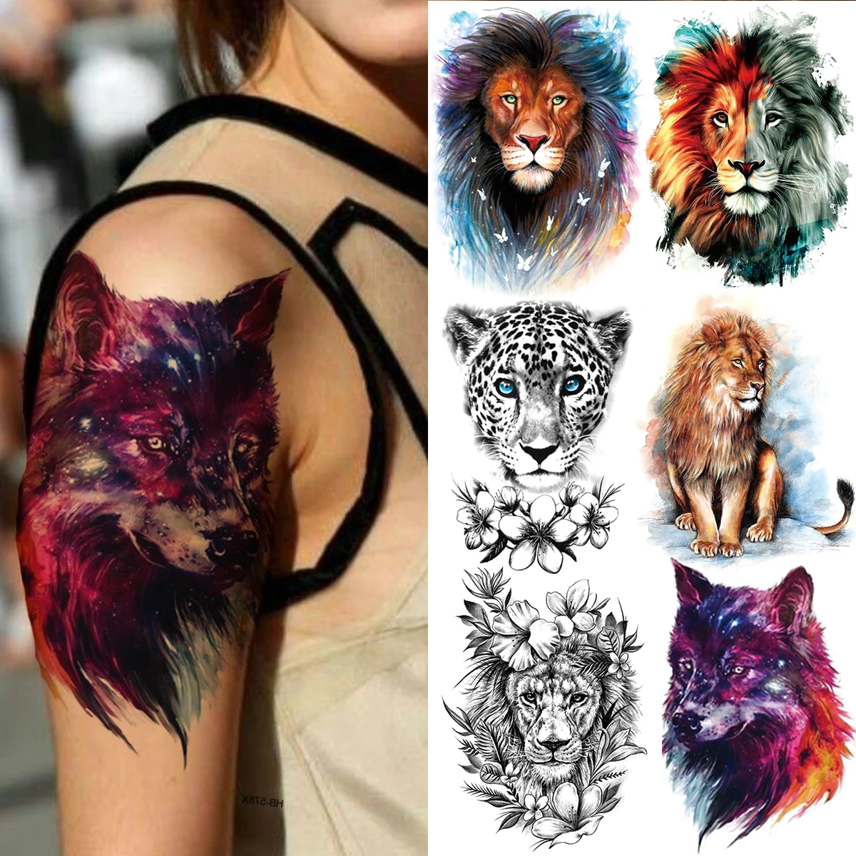 Временные татуировки для женщин и мужчин акварельные полурукава волк лиса