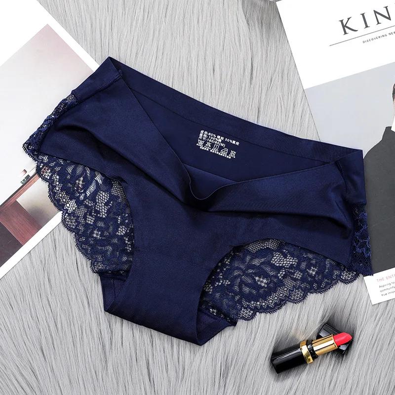 

Sexy Women Lace side Underwear Seamless Breathable Briefs Nylon for Girls Ladies Cotton Crotch Solid Color Lingerie 3pcs