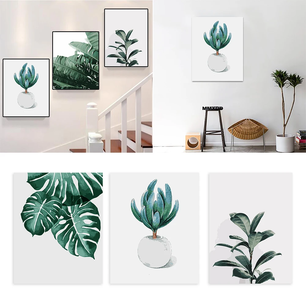 

Oil Painting By Numbers Leaf Plant Kits Drawing Canvas HandPainted DIY Pictures By Numbers Still Life Home Decoration