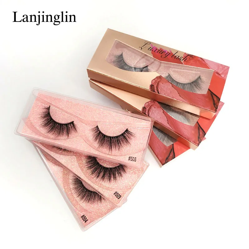 

LANJINGLIN 1 pair 3D Mink Lashes False Eyelashes Natural/Thick Long Eye Lashes Wispy Makeup Beauty Extension Tools Faux Cils